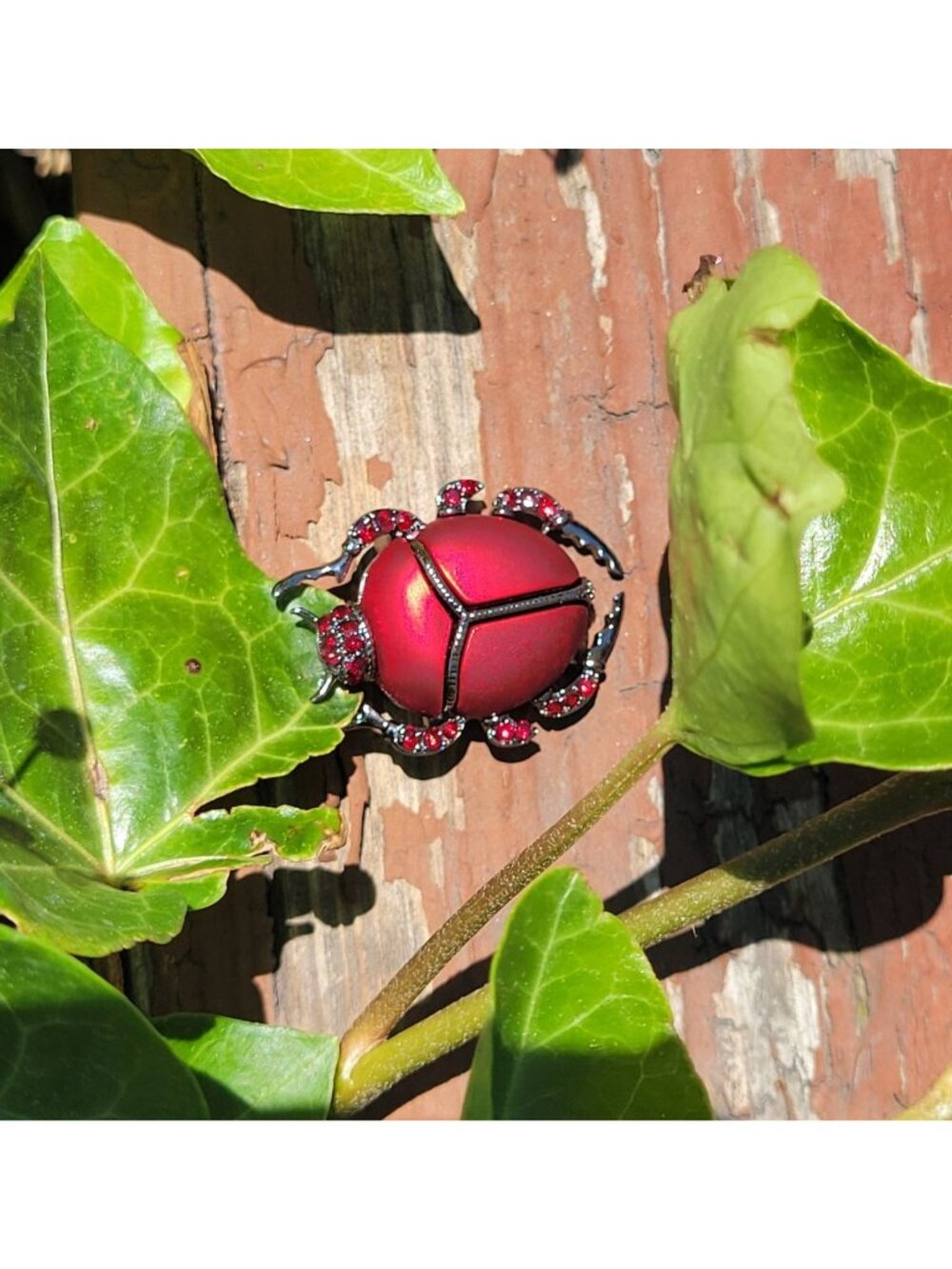 ⭐Scarab Beetle Animal Brooch Pin Red Rhinestones Insect Jewelry Vintage Vibes⭐